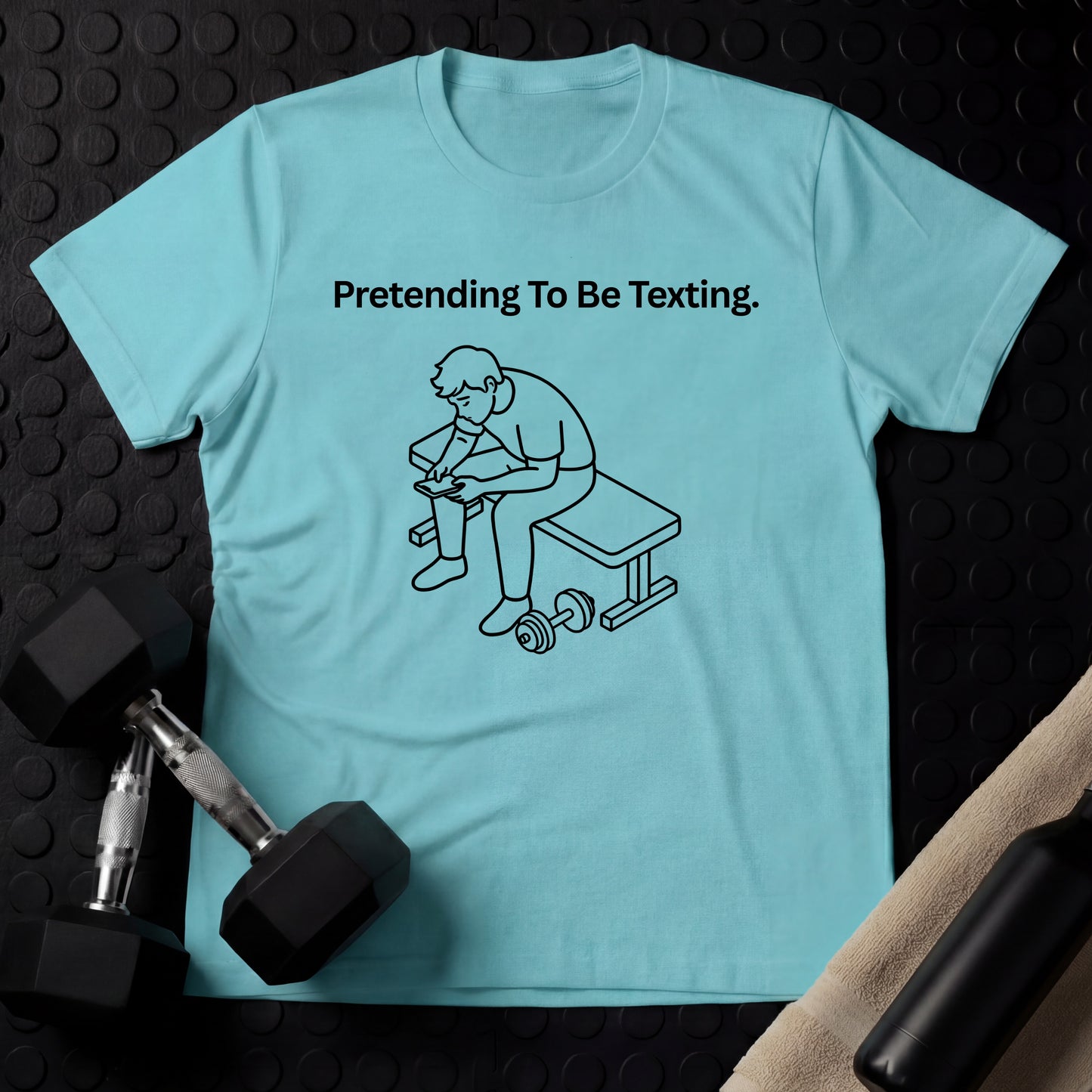 Pretending To Text. (Man) - Gym Line Art T-Shirt