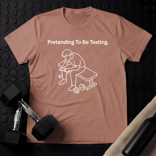 Pretending To Text. (Man) - Gym Line Art T-Shirt