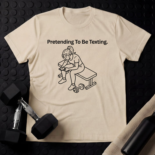Pretending To Text. (Woman) - Gym Line Art T-Shirt